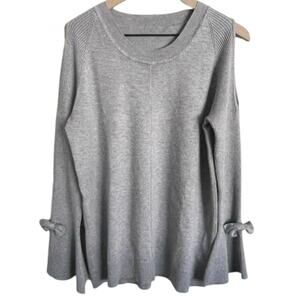 KARL LAGERFELD Gray Cold Shoulder Sweater Bow Bell Sleeves Side Slits Womens M